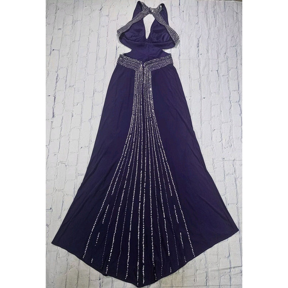 Betsy & Adam WOMENS SIZE 0 Purple Metallic Halter Formal Evening Dress Gown - Picture 13 of 16